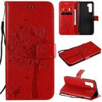 For Huawei Nova 7 SE Tree & Cat Embossed Pattern Horizontal Flip Leather Case with Holder & Card Slots & Wallet & Lanyard(Red)