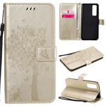 For Huawei Nova 7 Tree & Cat Embossed Pattern Horizontal Flip Leather Case with Holder & Card Slots & Wallet & Lanyard(Gold)