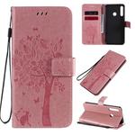 For Huawei P40 Lite E Tree & Cat Embossed Pattern Horizontal Flip Leather Case with Holder & Card Slots & Wallet & Lanyard(Pink)
