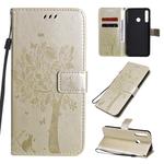 For Huawei P40 Lite E Tree & Cat Embossed Pattern Horizontal Flip Leather Case with Holder & Card Slots & Wallet & Lanyard(Gold)