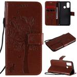 For Huawei P Smart 2020 Tree & Cat Embossed Pattern Horizontal Flip Leather Case with Holder & Card Slots & Wallet & Lanyard(Coffee)