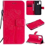 For Huawei P Smart 2020 Tree & Cat Embossed Pattern Horizontal Flip Leather Case with Holder & Card Slots & Wallet & Lanyard(Rose Red)