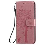For Huawei P Smart 2020 Tree & Cat Embossed Pattern Horizontal Flip Leather Case with Holder & Card Slots & Wallet & Lanyard(Pink)