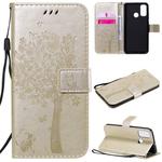 For Huawei P Smart 2020 Tree & Cat Embossed Pattern Horizontal Flip Leather Case with Holder & Card Slots & Wallet & Lanyard(Gold)
