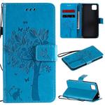 For Huawei Y5p Tree & Cat Embossed Pattern Horizontal Flip Leather Case with Holder & Card Slots & Wallet & Lanyard(Blue)