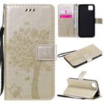 For Huawei Y5p Tree & Cat Embossed Pattern Horizontal Flip Leather Case with Holder & Card Slots & Wallet & Lanyard(Gold)