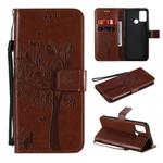 For Huawei Honor 9A Tree & Cat Embossed Pattern Horizontal Flip Leather Case with Holder & Card Slots & Wallet & Lanyard(Coffee)