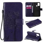 For Huawei Honor 9A Tree & Cat Embossed Pattern Horizontal Flip Leather Case with Holder & Card Slots & Wallet & Lanyard(Purple)