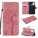 For Huawei Honor 9A Tree & Cat Embossed Pattern Horizontal Flip Leather Case with Holder & Card Slots & Wallet & Lanyard(Pink)