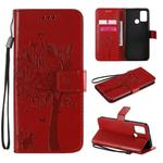 For Huawei Honor 9A Tree & Cat Embossed Pattern Horizontal Flip Leather Case with Holder & Card Slots & Wallet & Lanyard(Red)