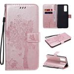 For Huawei Honor 30 Tree & Cat Embossed Pattern Horizontal Flip Leather Case with Holder & Card Slots & Wallet & Lanyard(Rose Gold)