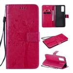 For Huawei Honor 30 Tree & Cat Embossed Pattern Horizontal Flip Leather Case with Holder & Card Slots & Wallet & Lanyard(Rose Red)