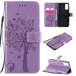 For Huawei Honor Play4T Pro Tree & Cat Embossed Pattern Horizontal Flip Leather Case with Holder & Card Slots & Wallet & Lanyard(Light Purple)