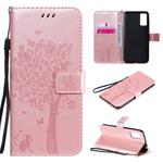 For Huawei Honor Play4T Pro Tree & Cat Embossed Pattern Horizontal Flip Leather Case with Holder & Card Slots & Wallet & Lanyard(Rose Gold)