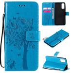 For Huawei Honor Play4T Pro Tree & Cat Embossed Pattern Horizontal Flip Leather Case with Holder & Card Slots & Wallet & Lanyard(Blue)