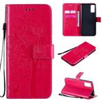 For Huawei Honor Play4T Pro Tree & Cat Embossed Pattern Horizontal Flip Leather Case with Holder & Card Slots & Wallet & Lanyard(Rose Red)