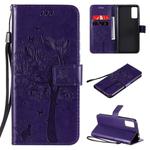 For Huawei Honor Play4T Pro Tree & Cat Embossed Pattern Horizontal Flip Leather Case with Holder & Card Slots & Wallet & Lanyard(Purple)