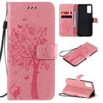 For Huawei Honor Play4T Pro Tree & Cat Embossed Pattern Horizontal Flip Leather Case with Holder & Card Slots & Wallet & Lanyard(Pink)