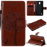 For Nokia 1.3 Tree & Cat Embossed Pattern Horizontal Flip Leather Case with Holder & Card Slots & Wallet & Lanyard(Coffee)