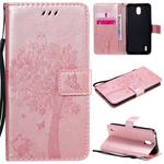 For Nokia 1.3 Tree & Cat Embossed Pattern Horizontal Flip Leather Case with Holder & Card Slots & Wallet & Lanyard(Rose Gold)