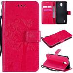 For Nokia 1.3 Tree & Cat Embossed Pattern Horizontal Flip Leather Case with Holder & Card Slots & Wallet & Lanyard(Rose Red)