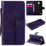 For Nokia 1.3 Tree & Cat Embossed Pattern Horizontal Flip Leather Case with Holder & Card Slots & Wallet & Lanyard(Purple)