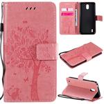 For Nokia 1.3 Tree & Cat Embossed Pattern Horizontal Flip Leather Case with Holder & Card Slots & Wallet & Lanyard(Pink)