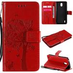 For Nokia 1.3 Tree & Cat Embossed Pattern Horizontal Flip Leather Case with Holder & Card Slots & Wallet & Lanyard(Red)