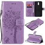 For Nokia 2.3 Tree & Cat Embossed Pattern Horizontal Flip Leather Case with Holder & Card Slots & Wallet & Lanyard(Light Purple)