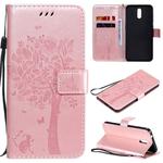 For Nokia 2.3 Tree & Cat Embossed Pattern Horizontal Flip Leather Case with Holder & Card Slots & Wallet & Lanyard(Rose Gold)