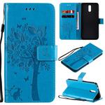 For Nokia 2.3 Tree & Cat Embossed Pattern Horizontal Flip Leather Case with Holder & Card Slots & Wallet & Lanyard(Blue)