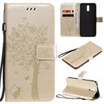 For Nokia 2.3 Tree & Cat Embossed Pattern Horizontal Flip Leather Case with Holder & Card Slots & Wallet & Lanyard(Gold)