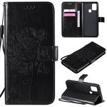 For Samsung Galaxy A21s Tree & Cat Embossed Pattern Horizontal Flip Leather Case with Holder & Card Slots & Wallet & Lanyard(Black)