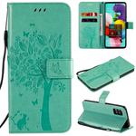 For Samsung Galaxy A51 5G Tree & Cat Embossed Pattern Horizontal Flip Leather Case with Holder & Card Slots & Wallet & Lanyard(Green)