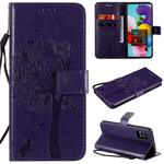 For Samsung Galaxy A51 5G Tree & Cat Embossed Pattern Horizontal Flip Leather Case with Holder & Card Slots & Wallet & Lanyard(Purple)