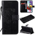 For Samsung Galaxy A51 5G Tree & Cat Embossed Pattern Horizontal Flip Leather Case with Holder & Card Slots & Wallet & Lanyard(Black)