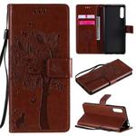 For Sony Xperia L4 Tree & Cat Embossed Pattern Horizontal Flip Leather Case with Holder & Card Slots & Wallet & Lanyard(Coffee)
