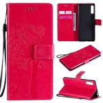 For Sony Xperia L4 Tree & Cat Embossed Pattern Horizontal Flip Leather Case with Holder & Card Slots & Wallet & Lanyard(Rose Red)