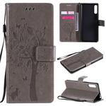 For Sony Xperia L4 Tree & Cat Embossed Pattern Horizontal Flip Leather Case with Holder & Card Slots & Wallet & Lanyard(Grey)