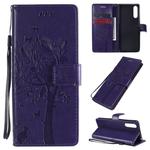 For Sony Xperia 10 II Tree & Cat Embossed Pattern Horizontal Flip Leather Case with Holder & Card Slots & Wallet & Lanyard(Purple)