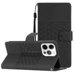 For iPhone 15 Pro Diamond Embossed Skin Feel Leather Phone Case(Black)