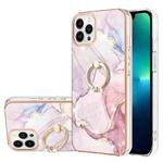 For iPhone 15 Pro Electroplating Marble Pattern IMD TPU Shockproof Case with Ring Holder(Rose Gold 005)