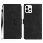 For iPhone 15 Pro Max Flower Embossing Pattern Leather Phone Case(Black)