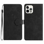 For iPhone 15 Pro Flower Embossing Pattern Leather Phone Case(Black)