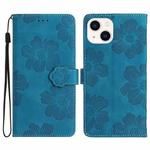 For iPhone 15 Plus Flower Embossing Pattern Leather Phone Case(Blue)