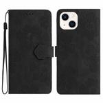 For iPhone 15 Plus Flower Embossing Pattern Leather Phone Case(Black)