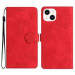 For iPhone 15 Flower Embossing Pattern Leather Phone Case(Red)