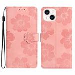 For iPhone 14 Flower Embossing Pattern Leather Phone Case(Pink)