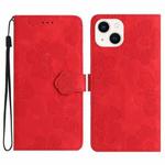 For iPhone 14 Plus Flower Embossing Pattern Leather Phone Case(Red)