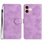 For iPhone 16 Plus Flower Embossing Pattern Leather Phone Case(Purple)